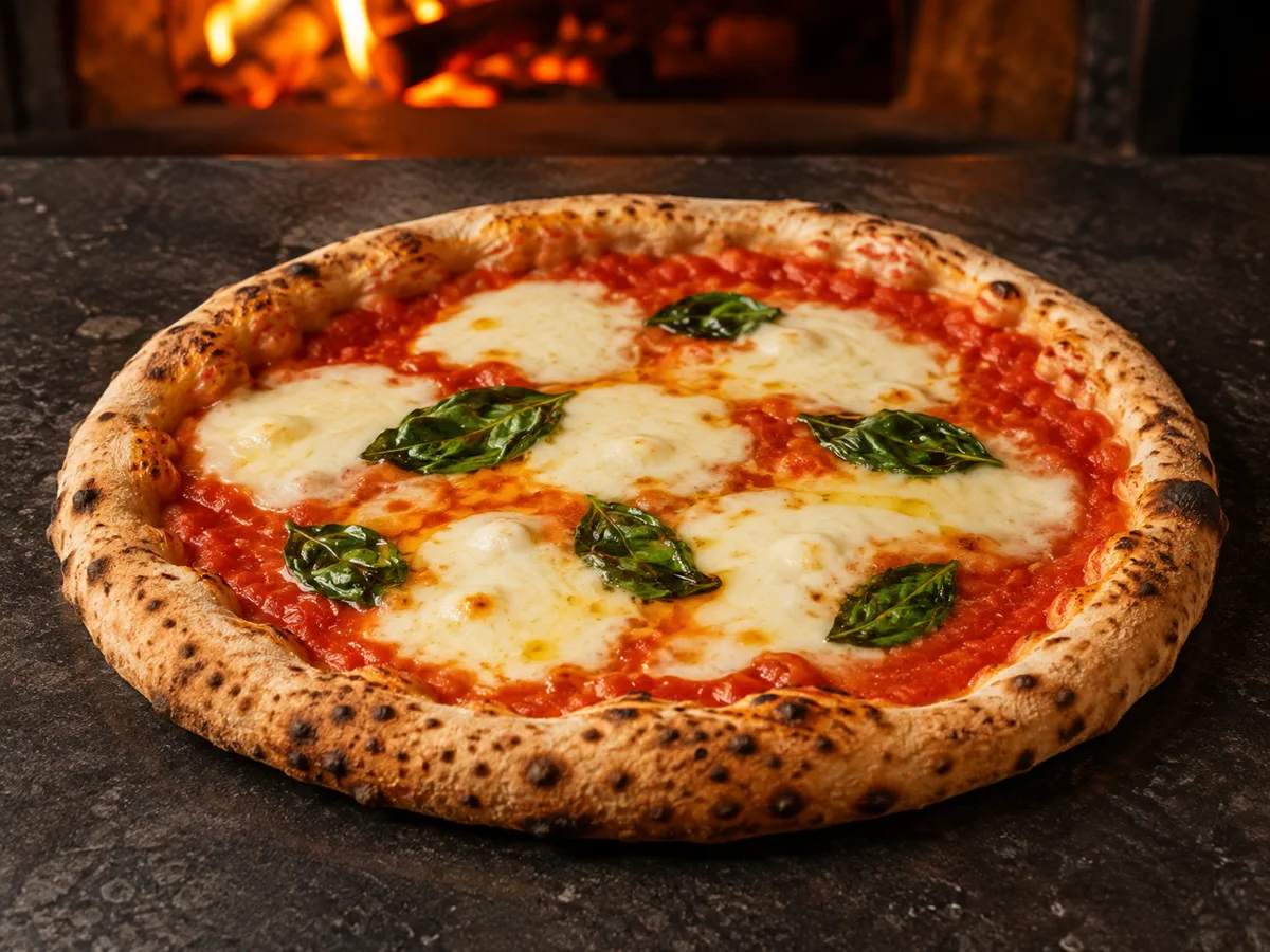 Classic Margherita pizza with tomato, mozzarella and fresh basil