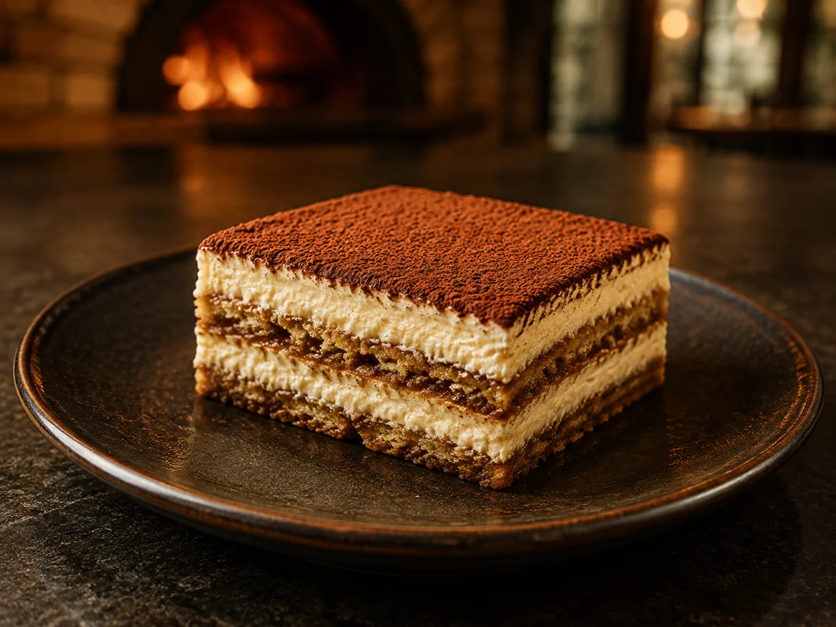 Classic tiramisu with mascarpone layers and cocoa