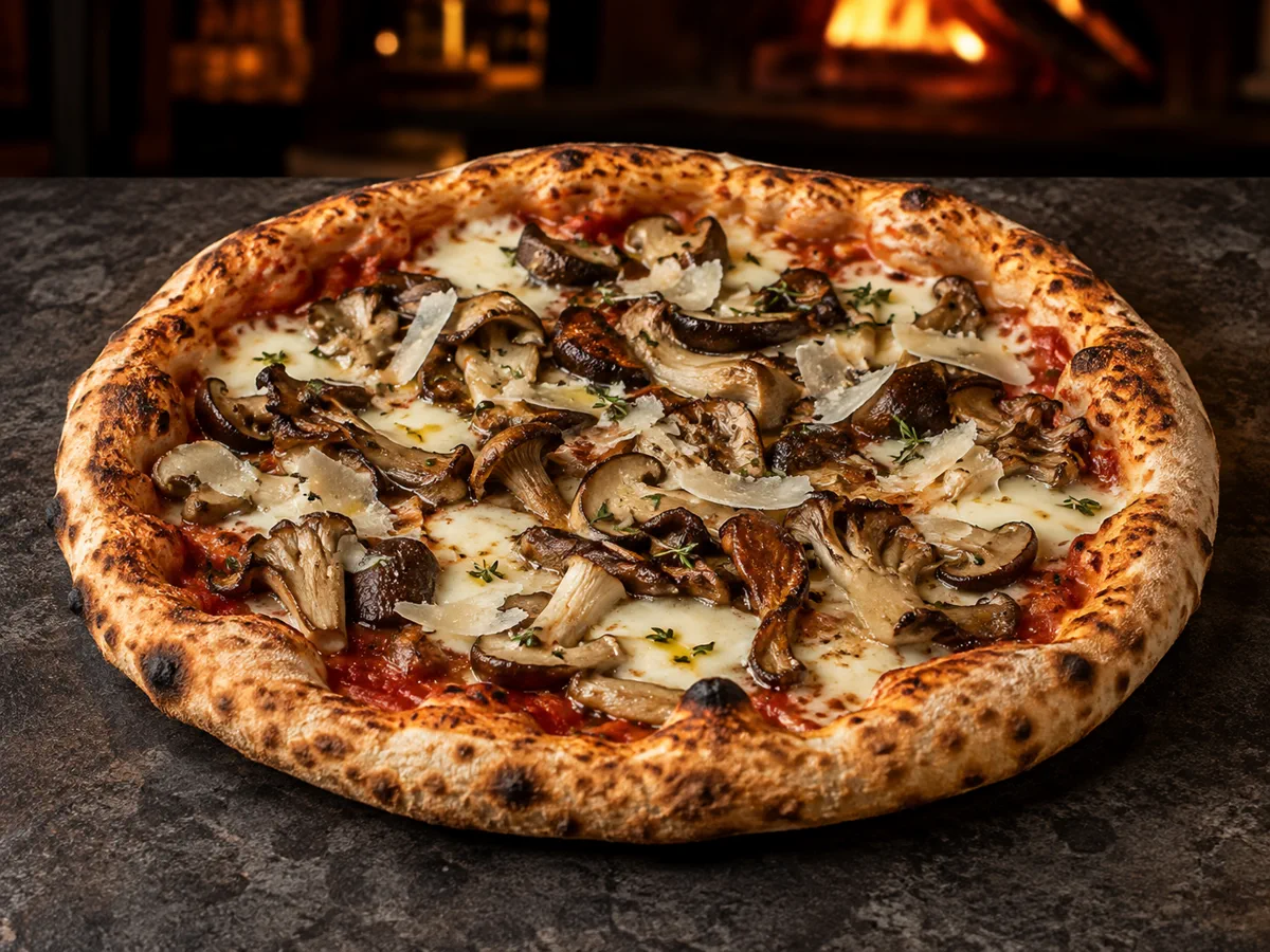 Wild Mushroom and Truffle pizza with parmesan and fresh thyme